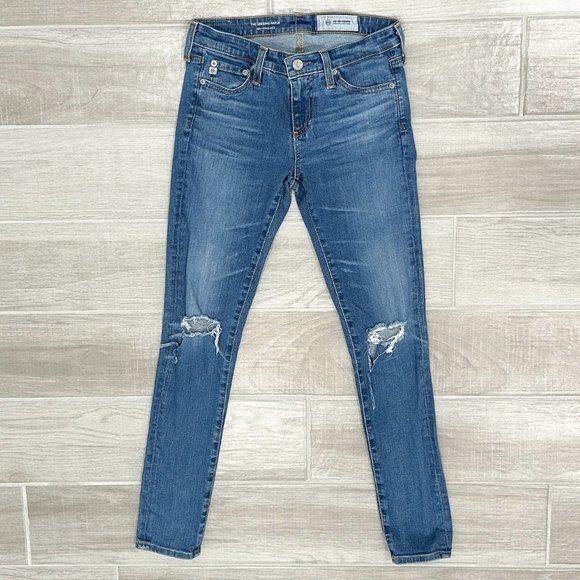 AG Adriano Goldschmied The Low-Rise Legging Ankle Super Skinny Distressed Jeans - Picture 2 of 16